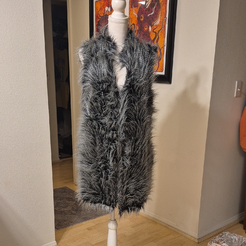 Michael Kors Gray Fuzzy Long Vest